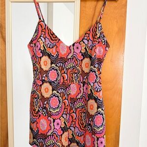 Zara Floral Print Spaghetti Strap Women’s Romper in Pink & Orange